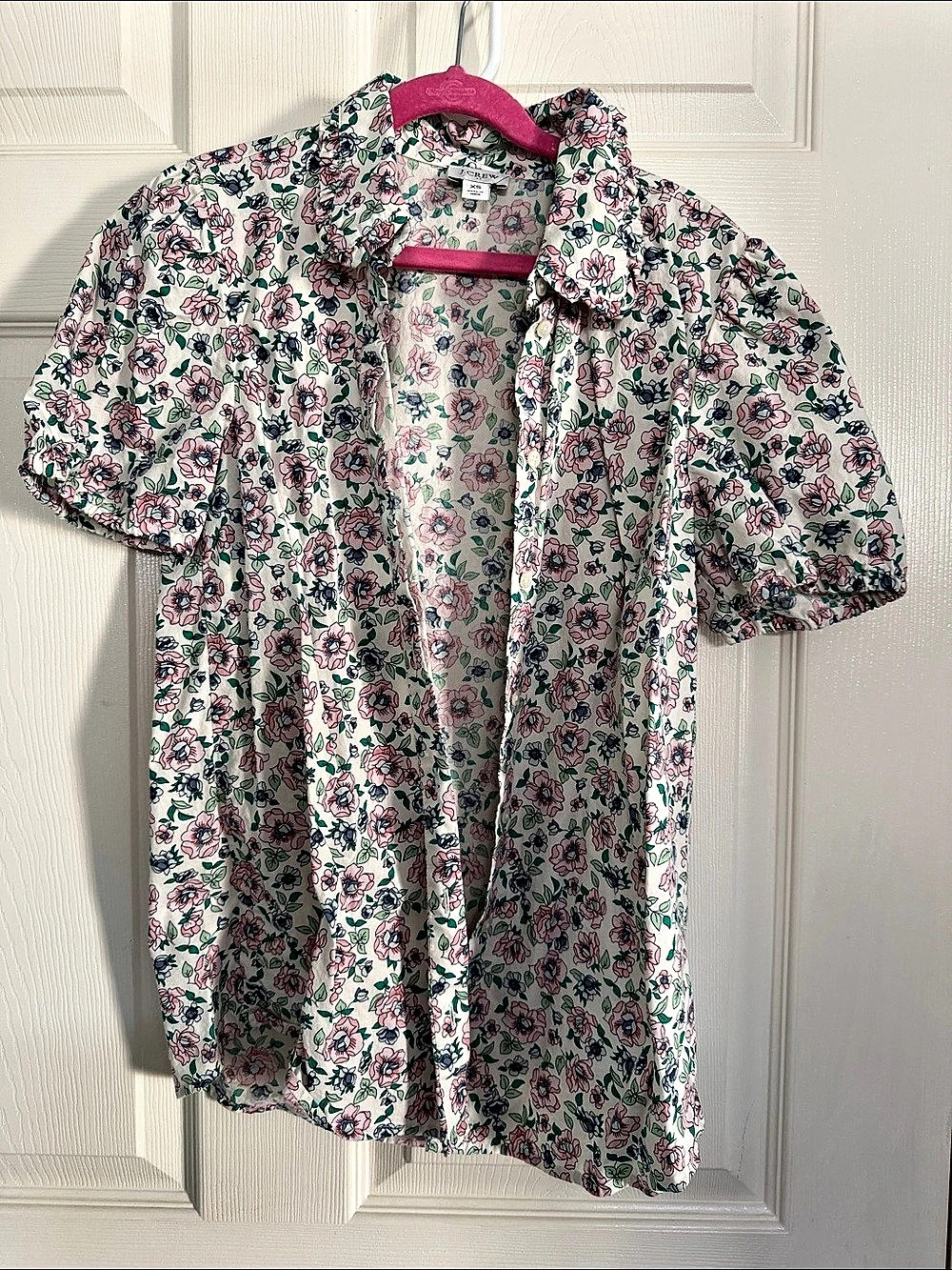 J.Crew Floral Button Down in Pink & Green Size XS Like New